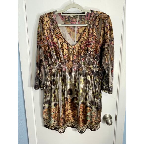 Energe One Tunic Floral Velvet Whimsygoth Lace Sequin Trim Fairy Grunge Hippie - Picture 1 of 7